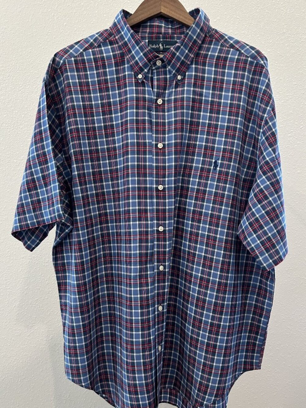 Polo Ralph Lauren Blue Red Plaid Short Sleeve Button Down